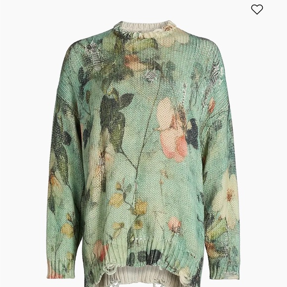 R13 Sweaters - R13  DistressedPrinted Oversized Turquoise Floral Crewneck Sweater XS